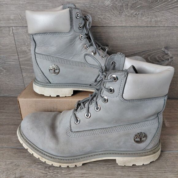 Timberland Boot Women 9 Gray Nubuck Leather 6" Outdoor Hiking 200 Gram Primaloft - Picture 1 of 11